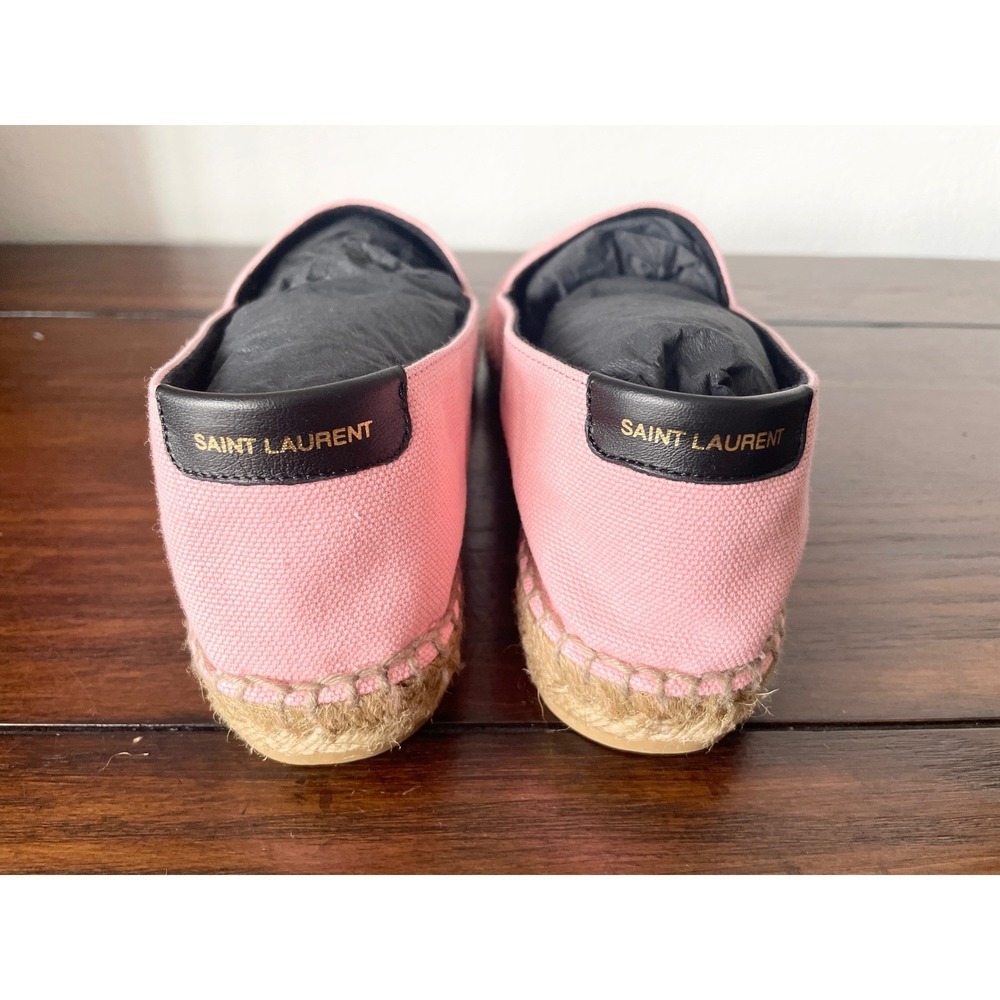 Saint Laurent Women's Pink Canvas Embroidered Flats Loafers Shoes, sz 37.5 - Picture 3 of 10